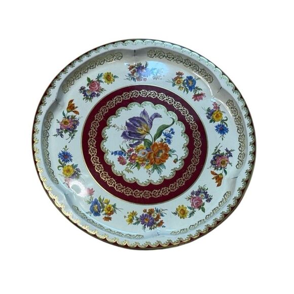 Vintage Daher Decorated Ware Floral and gold aluminum round serving tray - Picture 2 of 6
